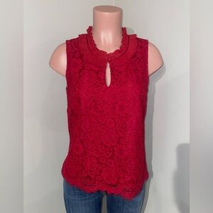 J. Crew Lace Ruffle Neck Sleeveless Top Red Small